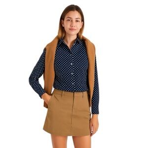 J. Crew Navy White Preppy Slim Fit Polka Dot Academia Button Down Shirt Size 2